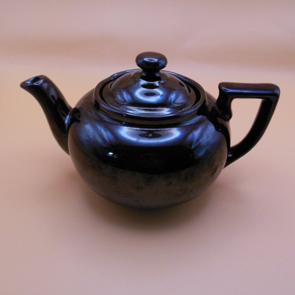 teapot individual black glazed redware Brown Betty teapot poss by Sadler Brown